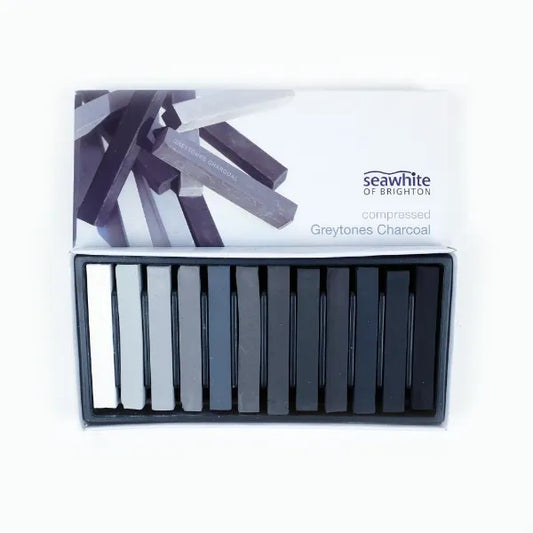 Compressed Greytones Charcoal Sketching Stick Set - Pack of 12 White through to Black