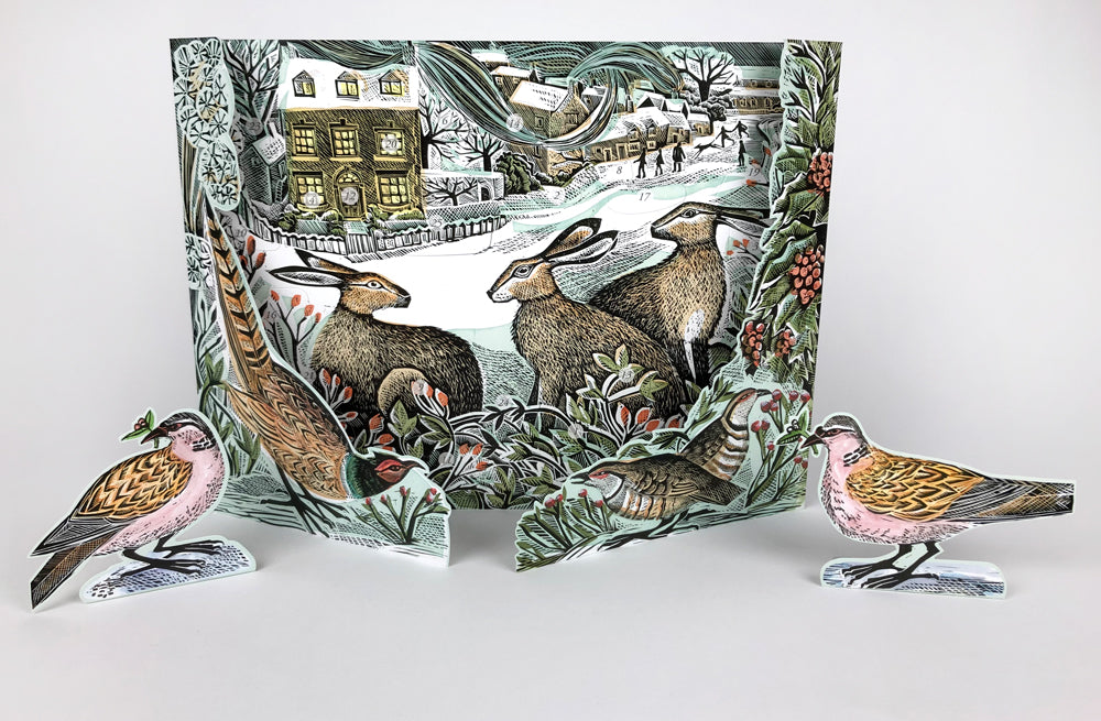 We Three Hares Freestanding advent calendar by Angela Harding