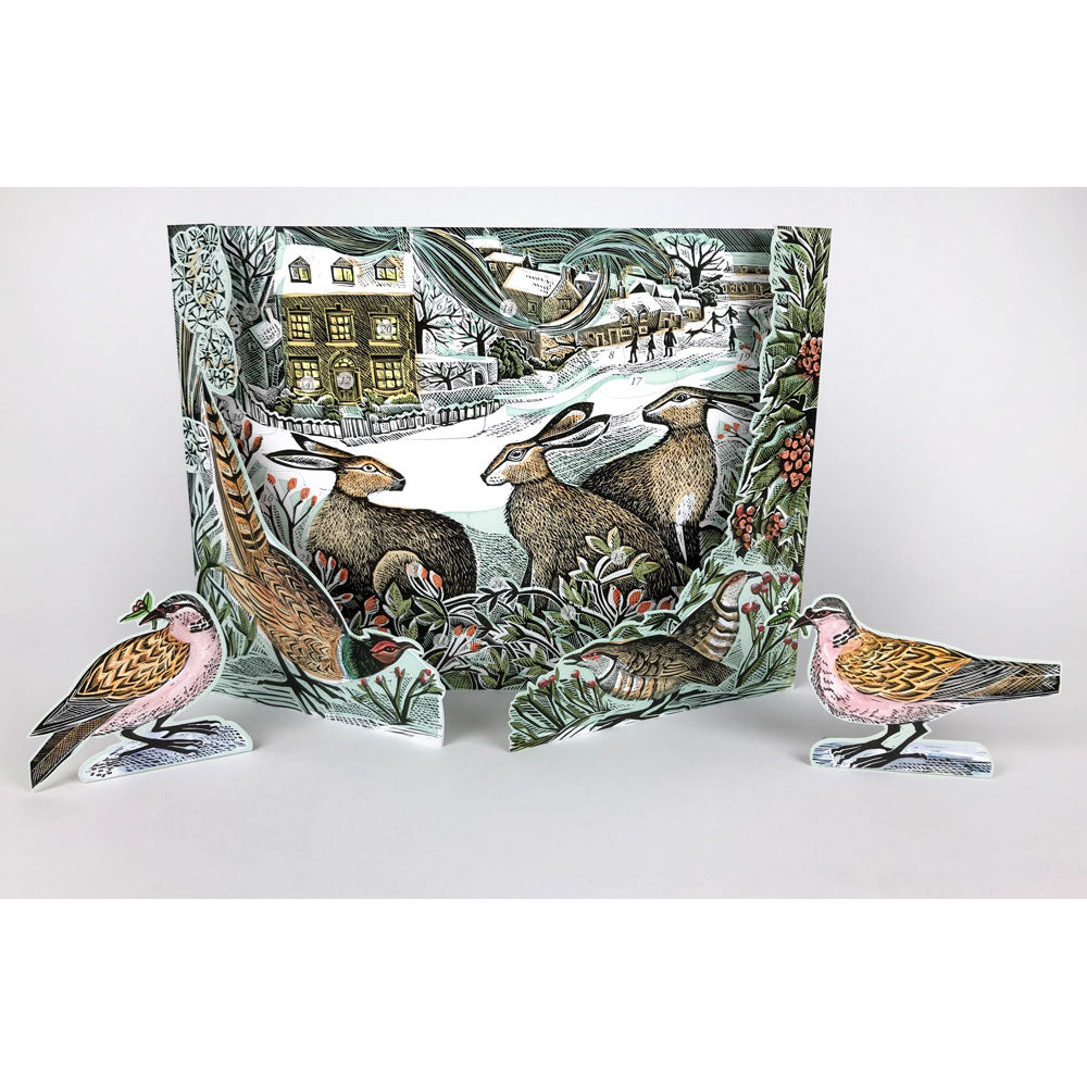 We Three Hares Freestanding advent calendar by Angela Harding