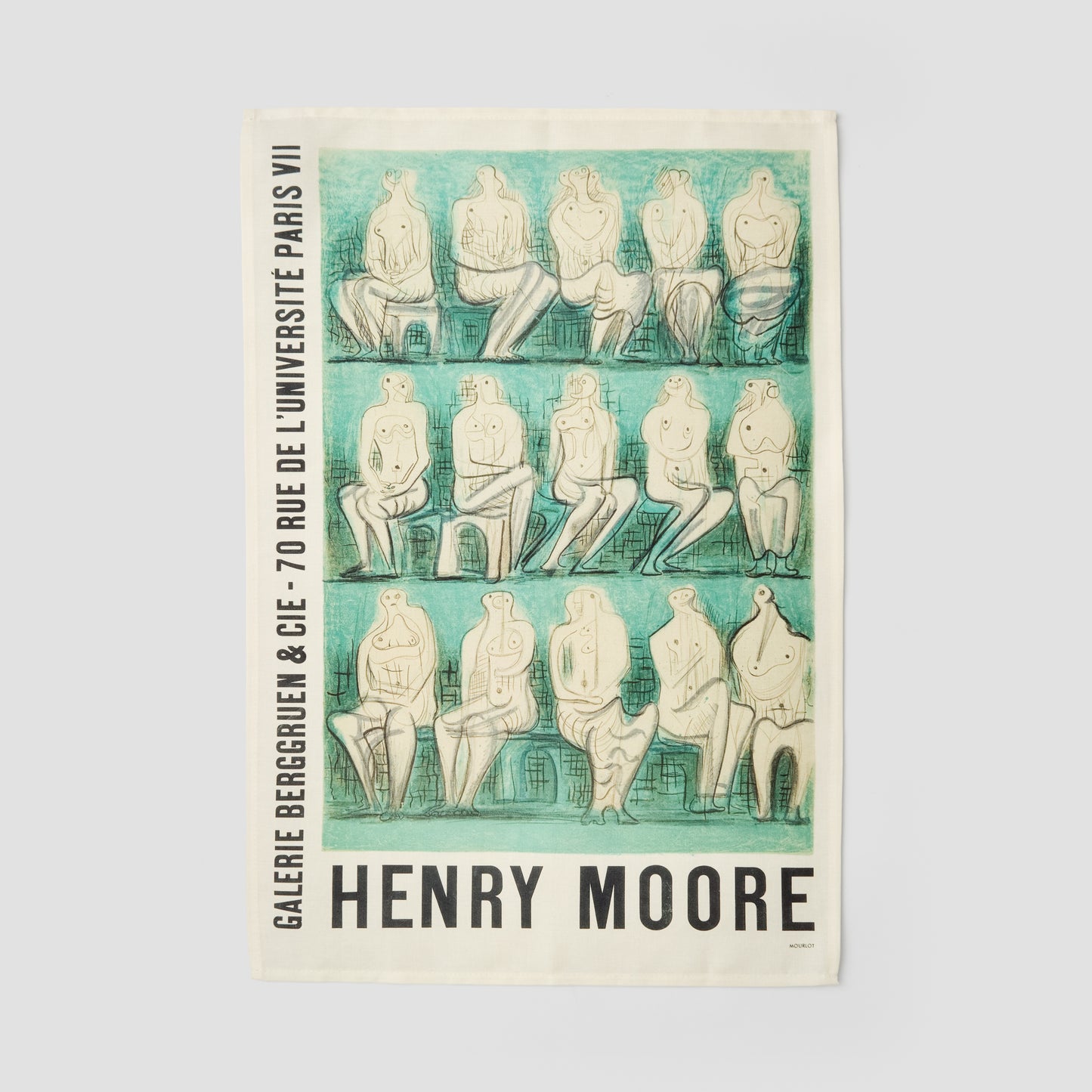 Tea Towel •	Reproduction of an original poster design for Henry Moore: Sculptures et Dessins, Galerie Beggruen & Cie, Paris, 1957