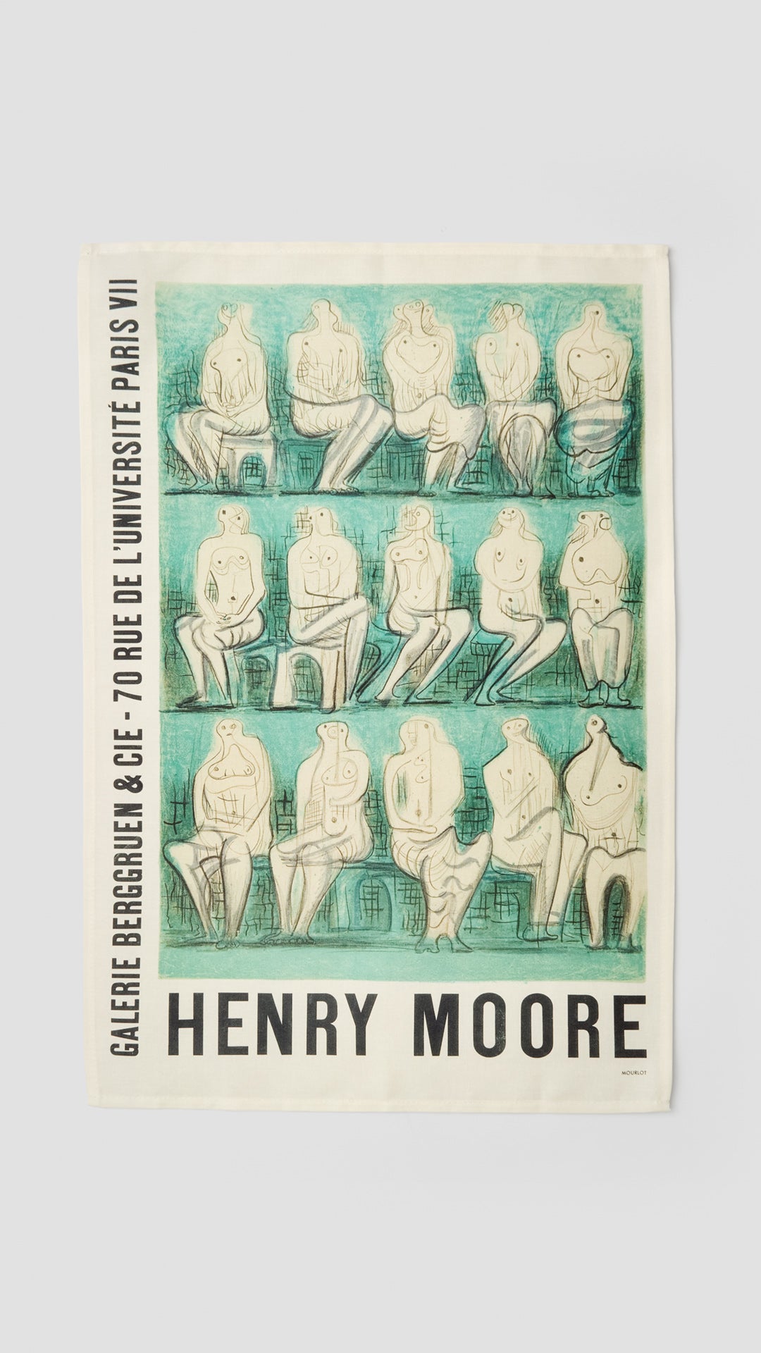 Tea Towel •	Reproduction of an original poster design for Henry Moore: Sculptures et Dessins, Galerie Beggruen & Cie, Paris, 1957