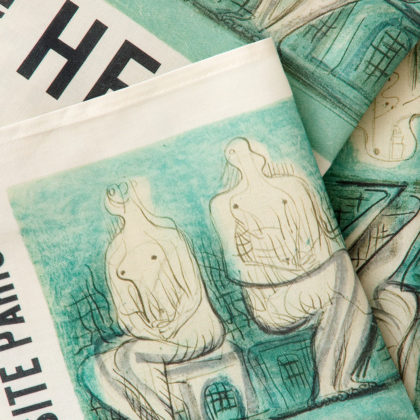 Tea Towel •	Reproduction of an original poster design for Henry Moore: Sculptures et Dessins, Galerie Beggruen & Cie, Paris, 1957