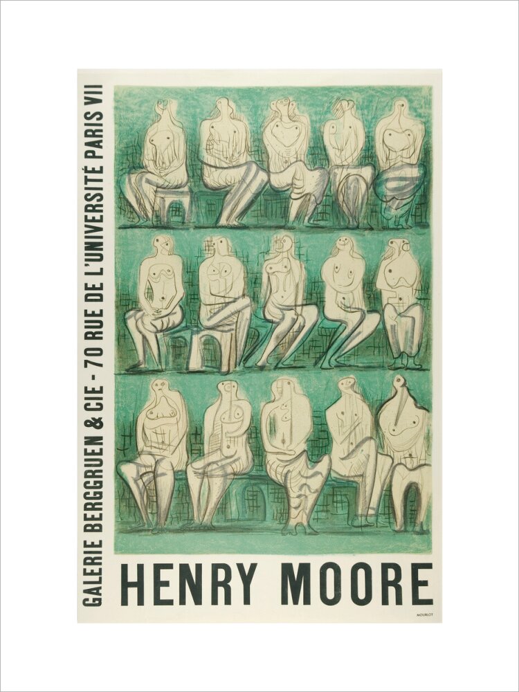 Reproduction of an original poster design for Henry Moore: Sculptures et Dessins Paris 1957
